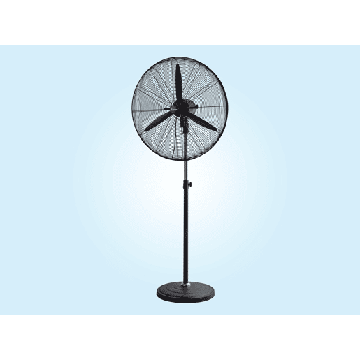 Ventilador industrial com pás de alumínio. Diâmetro das pás 75cm. Motor de alta qualidade com filamento de cobre. Base pesada de 6,5Kg para maior estabilidade.