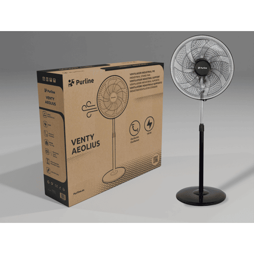 Ventilador de chão industrial 100W com 7 pás. 3 velocidades. 100W. Diâmetro das pás: 45cm. Corpo metálico. Altura regulável. Oscilação horizontal automática 90?