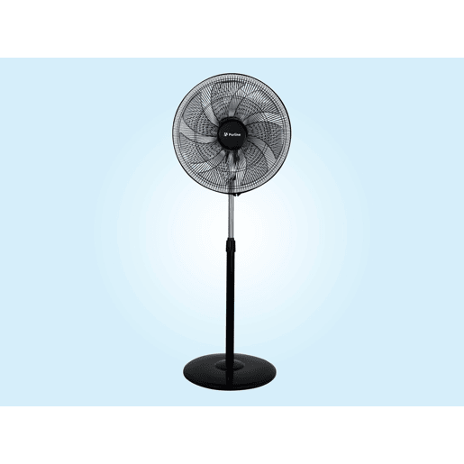 Ventilador de chão industrial 100W com 7 pás. 3 velocidades. 100W. Diâmetro das pás: 45cm. Corpo metálico. Altura regulável. Oscilação horizontal automática 90?