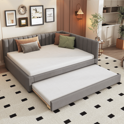 Divã estofado 140x200 cm - com cama com gavetão 90x190cm - tecido de veludo - Cinzento