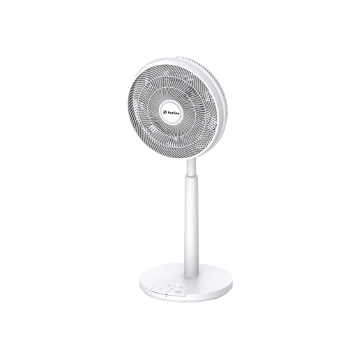 Ventilador de chão com motor DC e bateria de lítio e 9 pás. Acionado com o pé e com os pés para maior conforto. Altura regulável. Temporizador até 15 horas. Com controlo remoto.