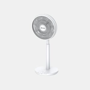 Ventilador de chão com motor DC e bateria de lítio e 9 pás. Acionado com o pé e com os pés para maior conforto. Altura regulável. Temporizador até 15 horas. Com controlo remoto.