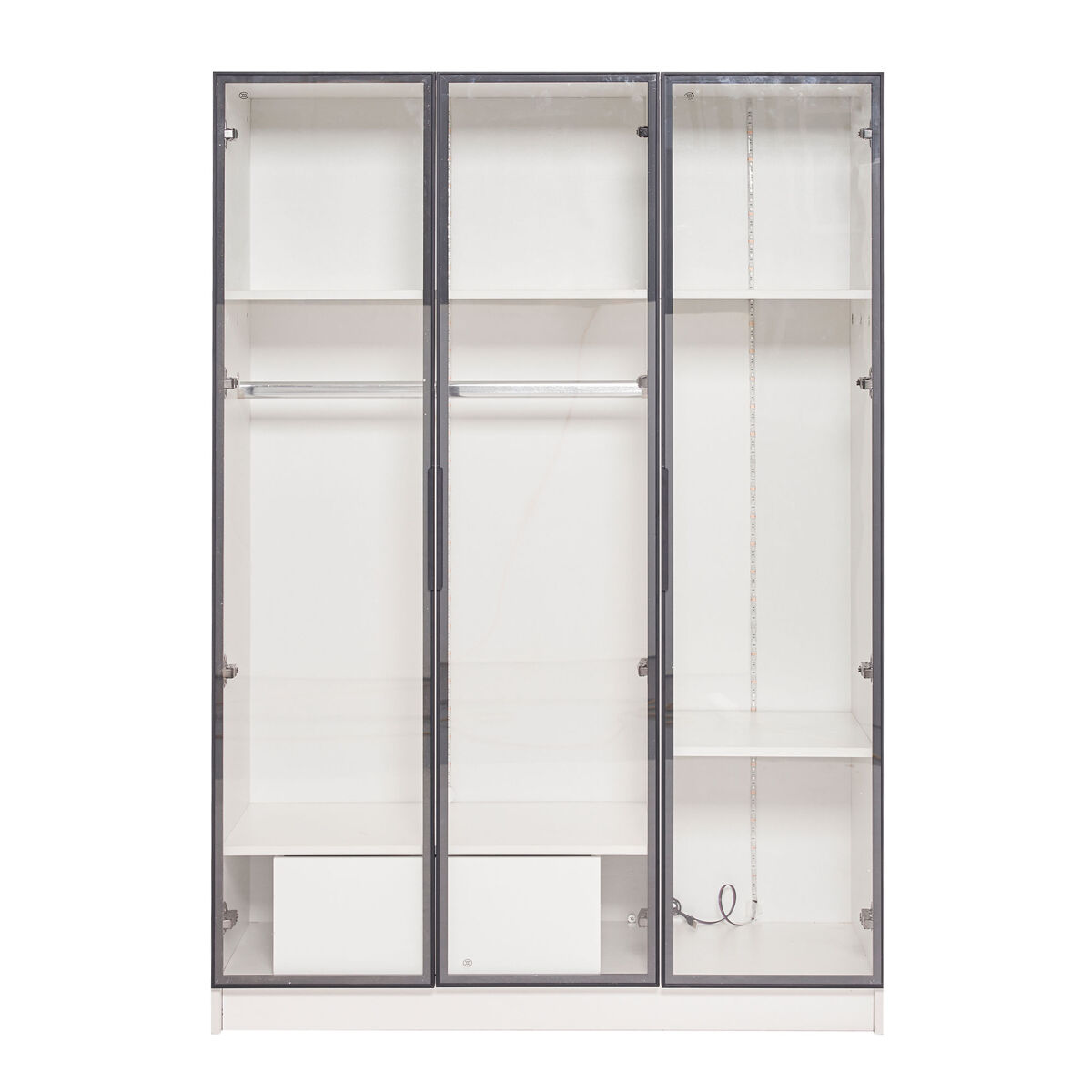 Vitrina h 160 cm con luz led - 3 puertas de cristal y 1 cajón - blanco