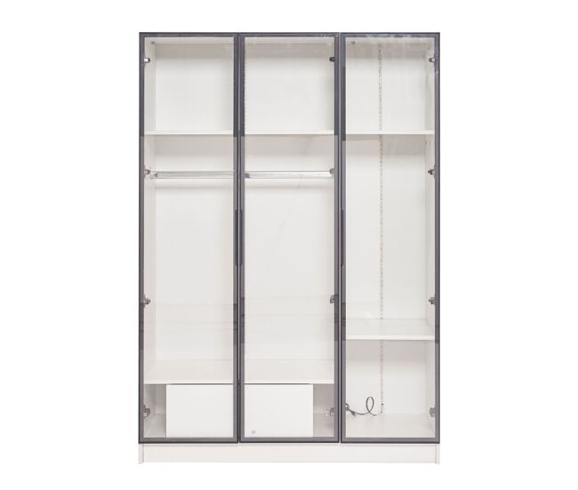 Vitrina h 160 cm con luz led - 3 puertas de cristal y 1 cajón - blanco