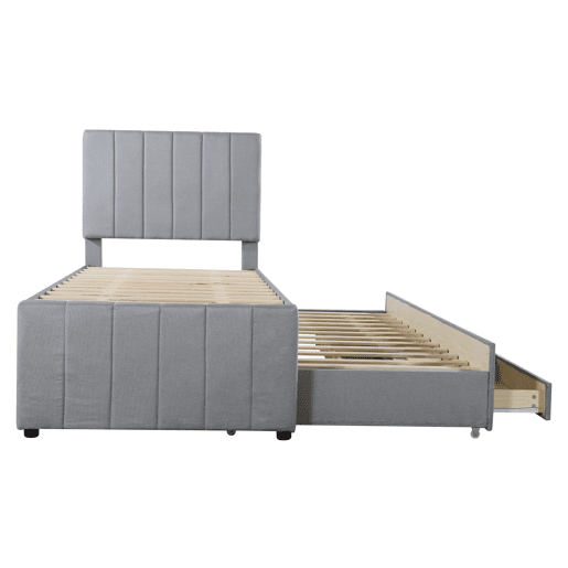 Cama estofada em linho 90x200 cm - com cama com rodízios e 3 gavetas - Cinzento