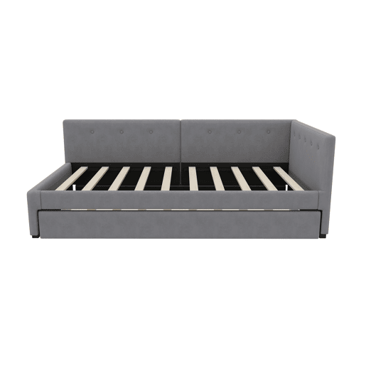 Sofá-cama estofado em veludo 90x200cm + cama com gavetão 90x190cm - Cinzento