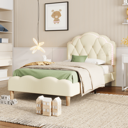 Cama de criança de pu 90x200cm com luz led,bege