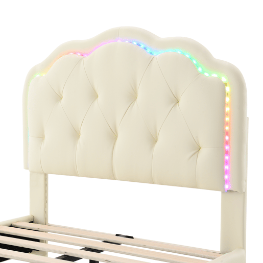 Cama de criança de pu 90x200cm com luz led,bege