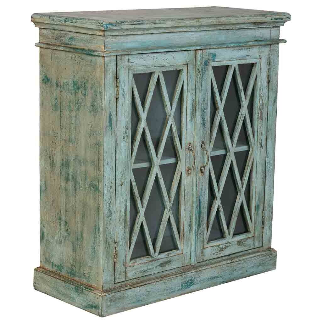 Aparador de madera y cristal con 2 puertas, azul90x40x100h cm