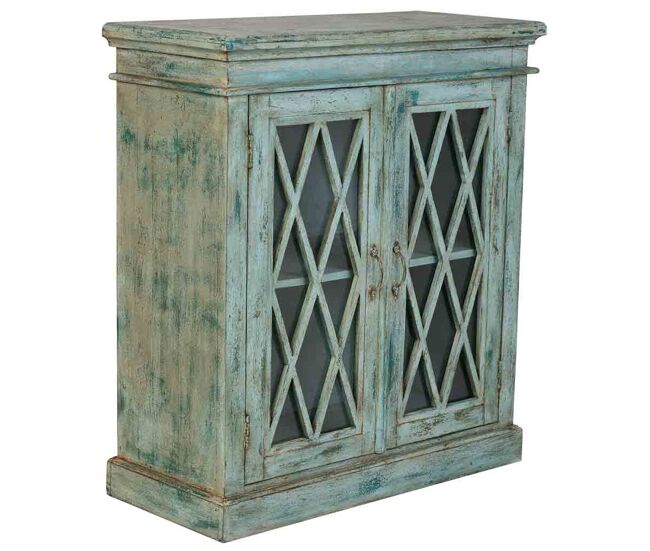 Aparador de madera y cristal con 2 puertas, azul90x40x100h cm