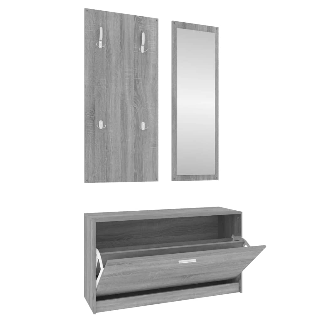 Vidaxl set de mueble zapatero 3 en 1 madera contrachapada gris sonoma