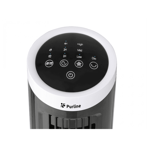 Ventoinha de torre de secretária Controlo eletrónico. 20W. Painel tátil. Design compacto 3 velocidades Oscilação automática. Temporizador.