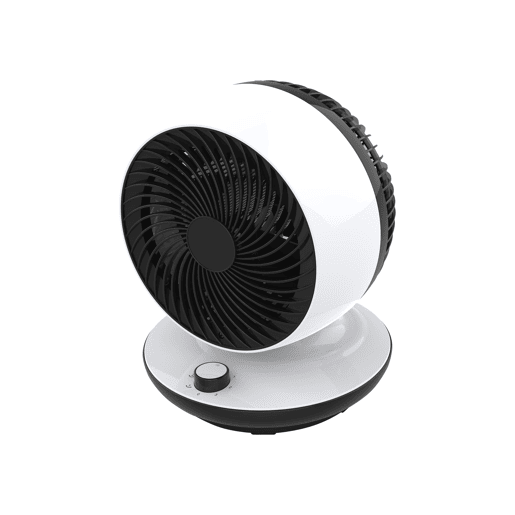 Ventilador de mesa, sem lâminas e com oscilação automática. Inclui painel electrónico com 3 velocidades, 3 modos e temporizador.