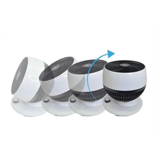 Ventilador de mesa, sem lâminas e com oscilação automática. Inclui painel electrónico com 3 velocidades, 3 modos e temporizador.