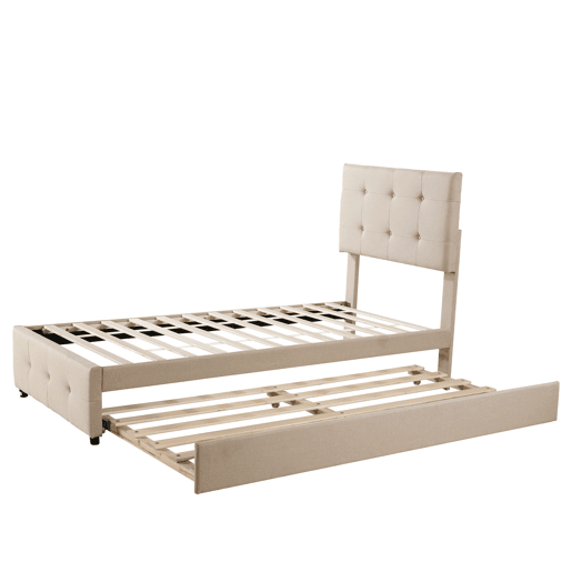 Cama com gavetão 90x200cm - cabeceira regulável - tecido de linho - Bege