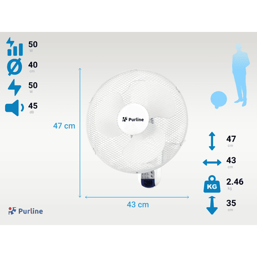 Ventilador de parede digital com controlo. Controlo eletrónico. 50W. 3 velocidades diferentes. Temporizador 7,5h. Oscilação horizontal automática. Controlo remoto.