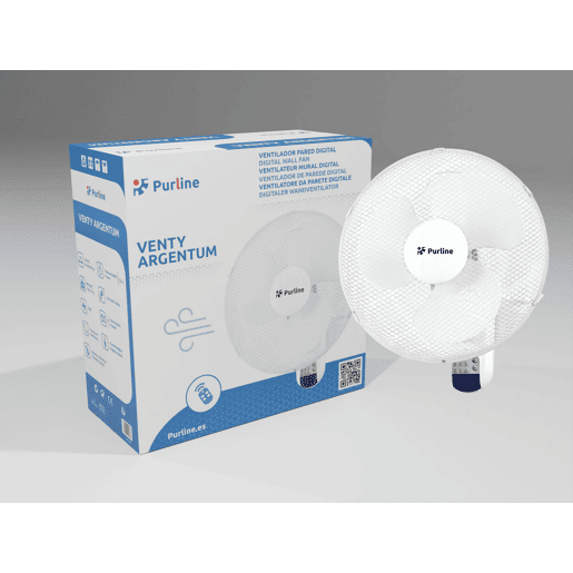 Ventilador de parede digital com controlo. Controlo eletrónico. 50W. 3 velocidades diferentes. Temporizador 7,5h. Oscilação horizontal automática. Controlo remoto.