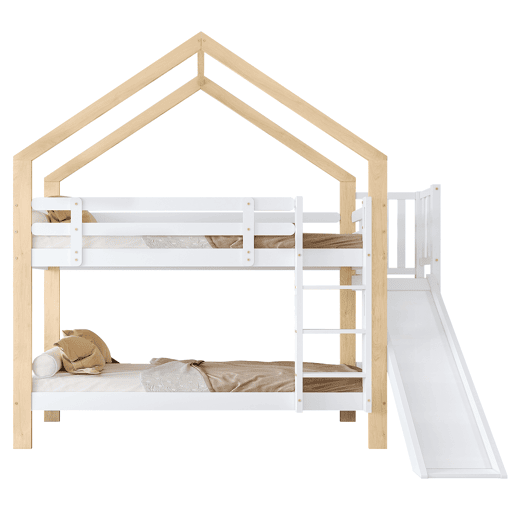 Beliche,cama-casa de madeira maciça 90x200cm,branco+natural
