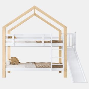 Beliche,cama-casa de madeira maciça 90x200cm,branco+natural