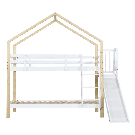 Beliche,cama-casa de madeira maciça 90x200cm,branco+natural