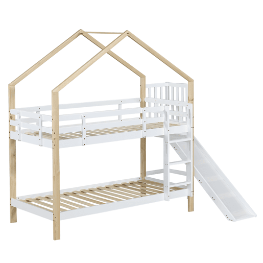 Beliche,cama-casa de madeira maciça 90x200cm,branco+natural