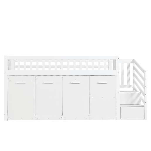 Cama mezzanine em madeira 90x200 cm - com secretáriagabinetearmário extraível e escada de arrumação - Branco