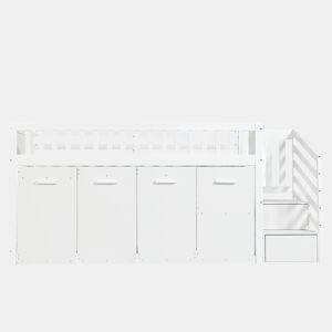 Cama mezzanine em madeira 90x200 cm - com secretáriagabinetearmário extraível e escada de arrumação - Branco