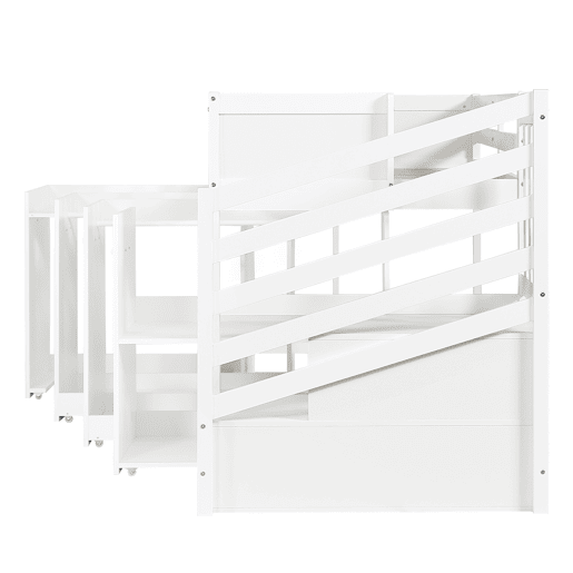 Cama mezzanine em madeira 90x200 cm - com secretáriagabinetearmário extraível e escada de arrumação - Branco