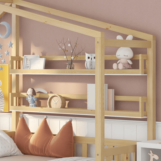 Cama de criança,cama-casa,cama dupla de madeira maciça 90x200(70x140)cm com 1 gaveta,natural