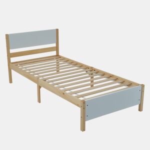 Cama de solteiro de madeira de pinho e mdf 90x200cm,branco+natural