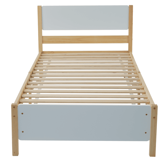 Cama de solteiro de madeira de pinho e mdf 90x200cm,branco+natural