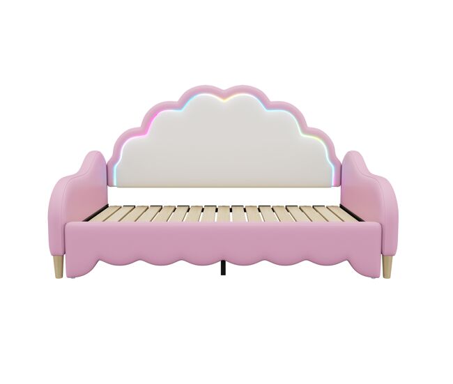 Cama infantil extraíble en símil piel - 140x200cm - con led y mando a distancia - rosa (colchón no incluido)