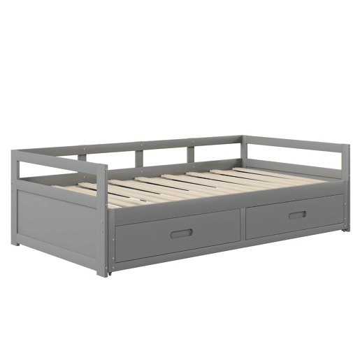 Cama de rodízio em madeira de pinho - com gavetas - 90180x200cm - Cinzento