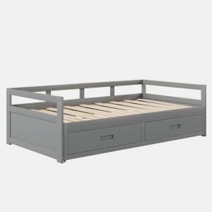 Cama de rodízio em madeira de pinho - com gavetas - 90180x200cm - Cinzento