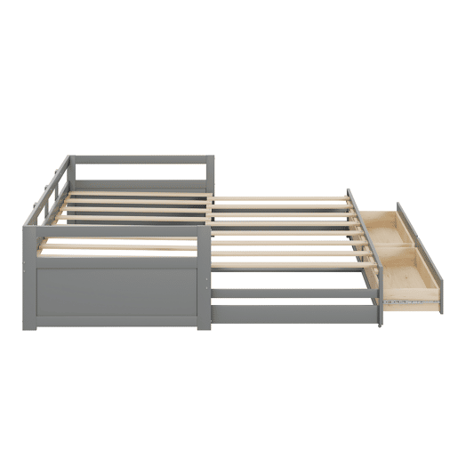 Cama de rodízio em madeira de pinho - com gavetas - 90180x200cm - Cinzento