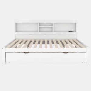 Divã de 140x200cm com cama com gavetão de 90x190cm - mesa de cabeceira com arrumação, LED e tomadas - Branco