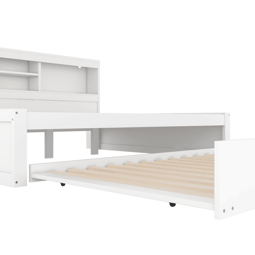 Divã de 140x200cm com cama com gavetão de 90x190cm - mesa de cabeceira com arrumação, LED e tomadas - Branco