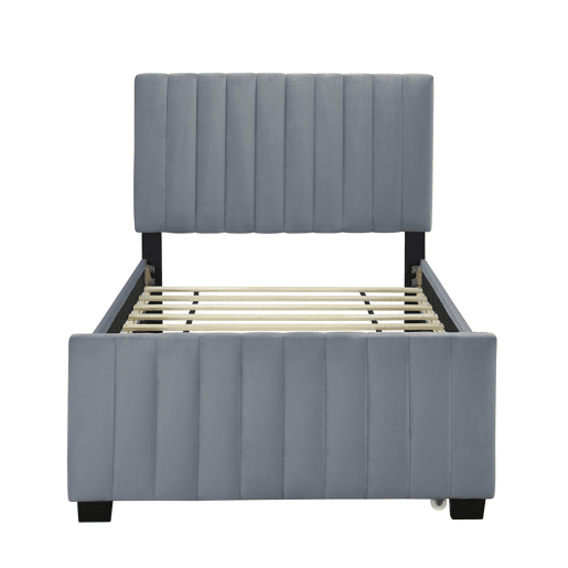 Cama estofada 90x190cm em veludo - com cama com gavetão 90x190cm - Cinzento