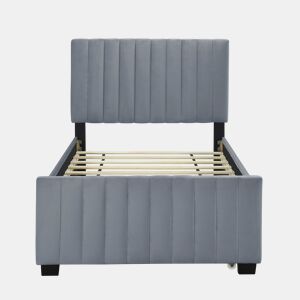 Cama estofada 90x190cm em veludo - com cama com gavetão 90x190cm - Cinzento