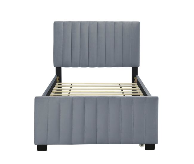 Cama tapizada 90x190cm en terciopelo - con cama nido 90x190cm - gris