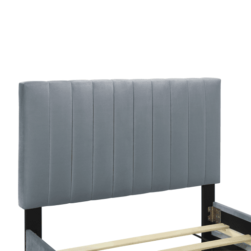 Cama estofada 90x190cm em veludo - com cama com gavetão 90x190cm - Cinzento
