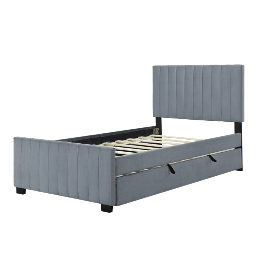 Cama estofada 90x190cm em veludo - com cama com gavetão 90x190cm - Cinzento