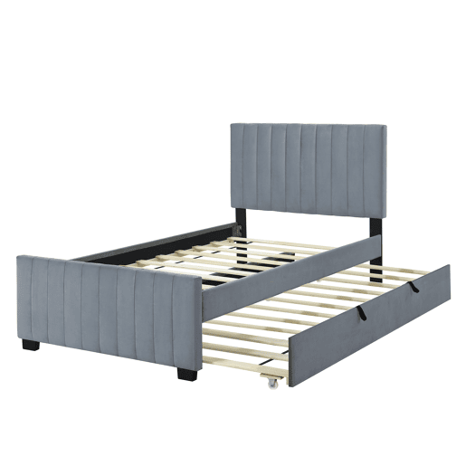 Cama estofada 90x190cm em veludo - com cama com gavetão 90x190cm - Cinzento