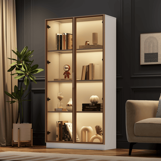 Vitrina moderna com luzes LED em 16 cores - A. 160 cm - 2 portas com prateleiras extraíveis - Transparente Vitrina moderna com luzes LED em 16 cores - A. 160 cm - 2 portas com prateleiras extraíveis - Transparente