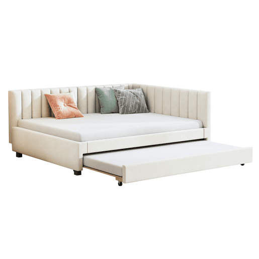 Divã estofado 140x200 cm - com cama com gavetão 90x190cm - tecido de veludo - Bege