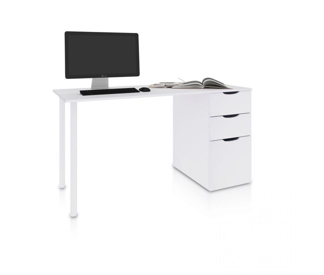 Mesa de escritorio con dos cajones y 1 puerta en blanco artik 138x60 cm luma blanco artik (blanco mate) 138 x 74 x 60 cm
