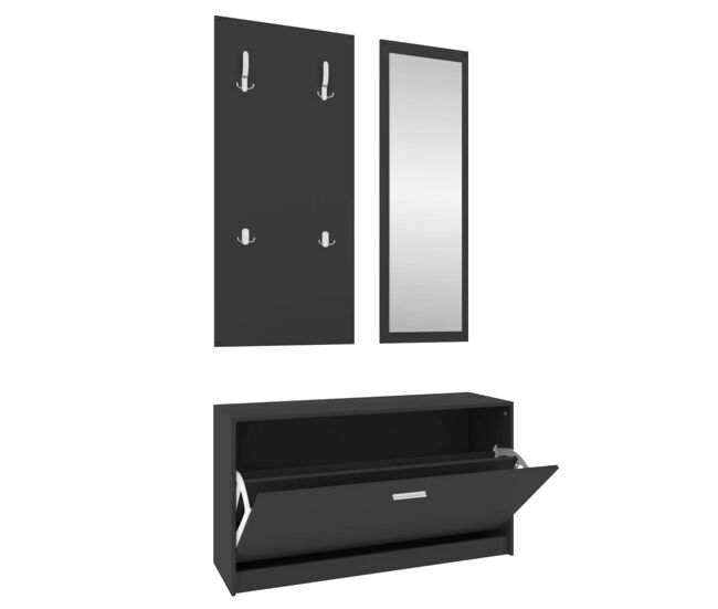 Vidaxl set de mueble zapatero 3 en 1 madera contrachapada negro