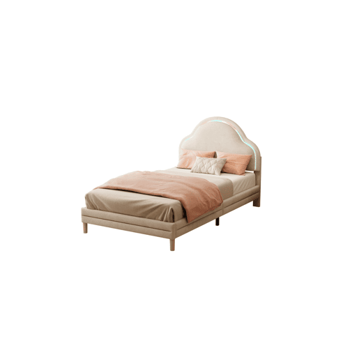 Cama de criança de veludo 90x200cm com luz led,bege