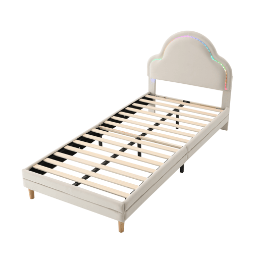Cama de criança de veludo 90x200cm com luz led,bege