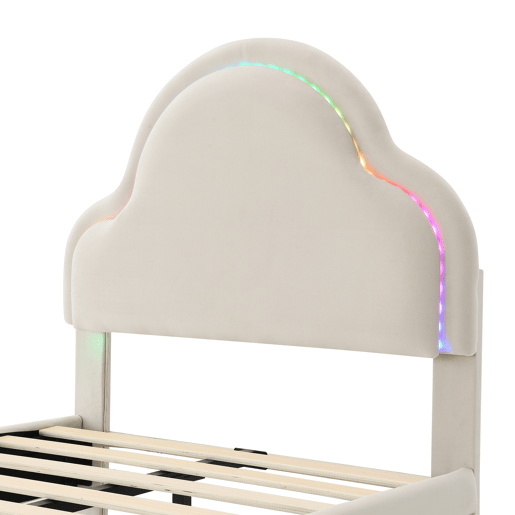 Cama de criança de veludo 90x200cm com luz led,bege